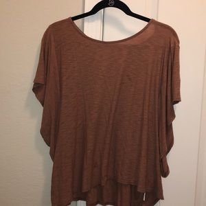 Tan blouse with wide short sleeves